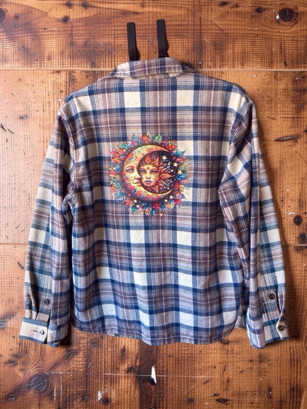 L.L. Bean Flannel Shirt Womens Medium Celestial Sun Moon Y2K